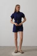 Gömlek Yaka Gabardin Tulum - İndigo resmi